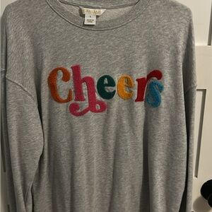 Shiraleah Gray Sweatshirt with Colorful 'Cheers' Embroidery